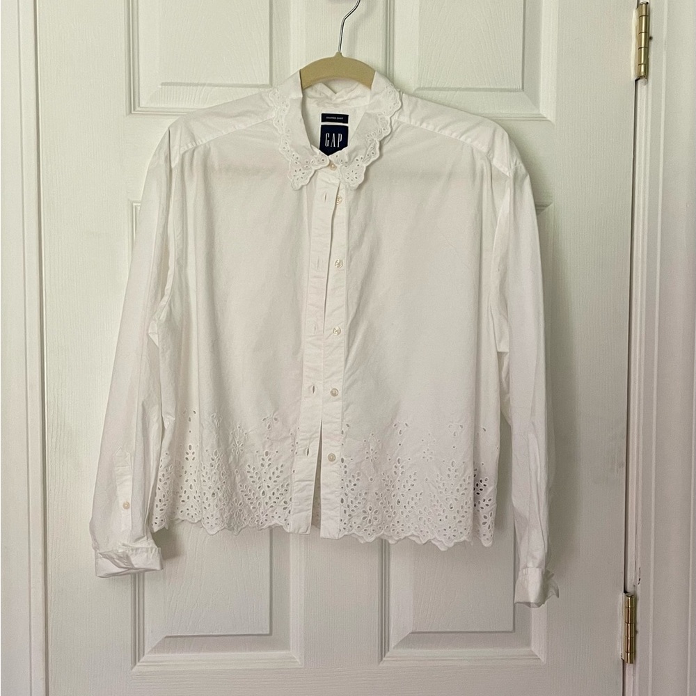 White Cropped Eyelet Shirt